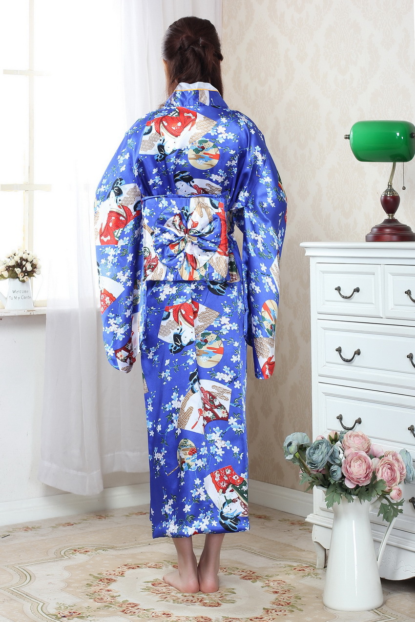 Robe Kimono en Satin bleu Royal chinois