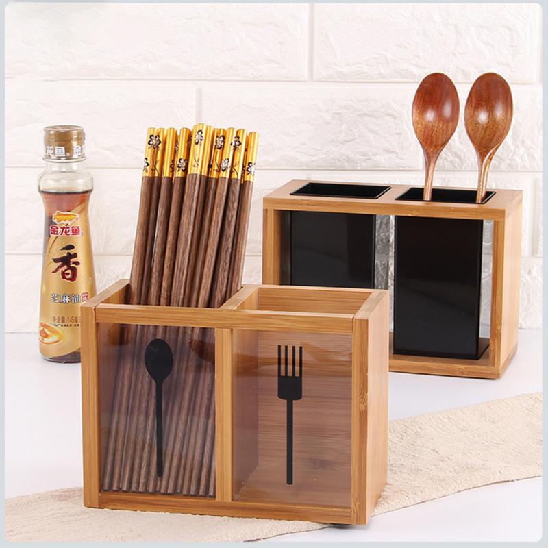 Kitchen Tableware Storage Box Bamboo Utensil Cutlery Holder Silverware Caddy Organizer For Forks Spoons Knives Countertop Supply