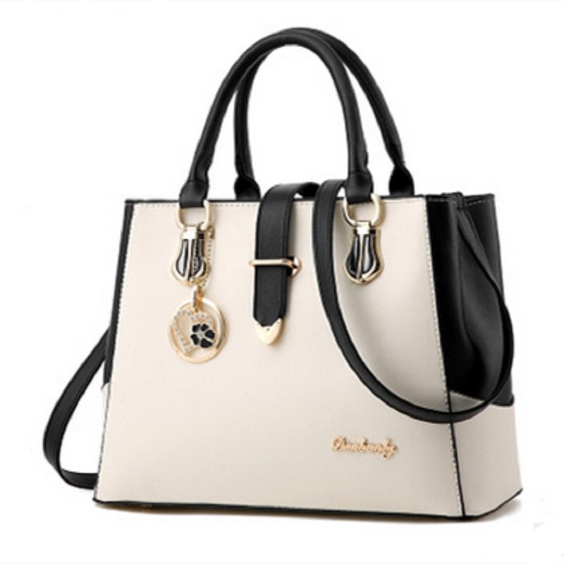 Bolsos de mano para mujer, bolsos de mano de retales de , bolso de cuero de PU para trabajo de oficina, bolsos casuales de Color sólido para mujer, bolso de mensajero Simple para mujer: White