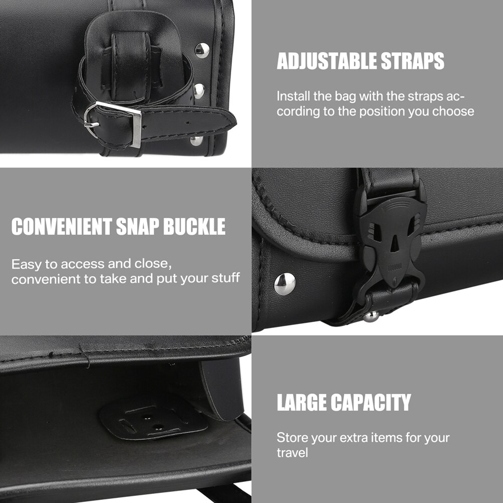 Universal Motorcycle Tank Bag Motorbike Tool Roll Saddle Bag PU Leather Motor Tail Bag with 2 Mounting Straps