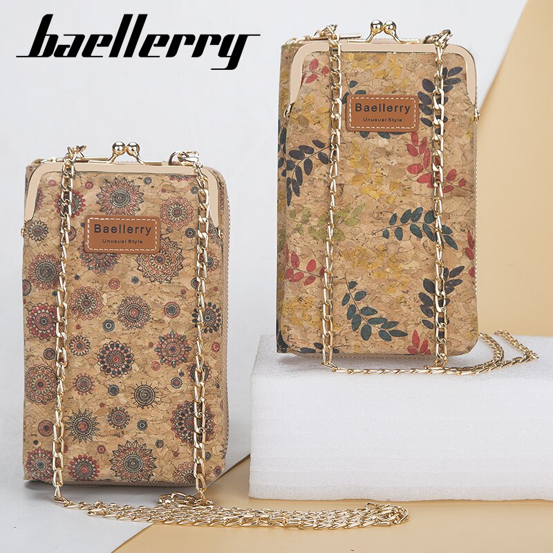 Women&#39;s Wallet Mobile Phone Bag Female Korean Large-capacity Floral Printed Messenger Bag Wood Grain Multi-card Lady