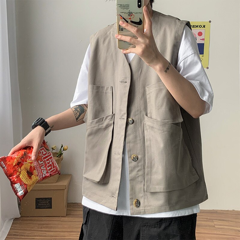 Mannen Vesten Zomer Heren Mouwloze Jas Vest Lente Herfst Casual Reist Vest Multi-Zakken Dunne Vest Mannelijk kleding: Grijs / M