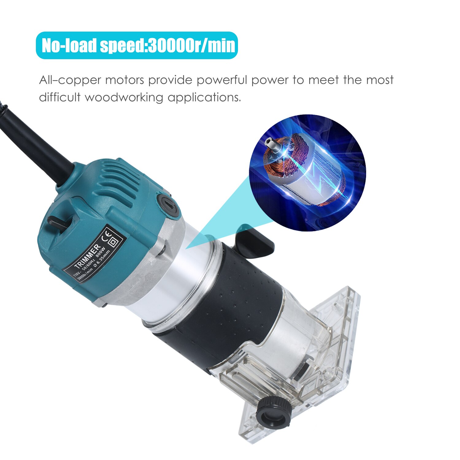 220V 800W Electric Router Trim Router 30000r/min Woodworking Wood Router Wood Laminate Electric Trimmer Compact Palm Routers