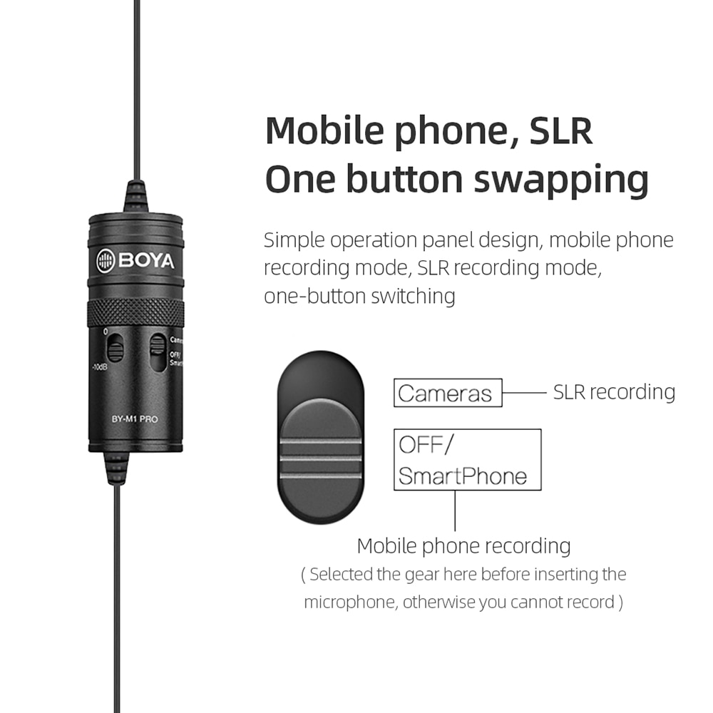 BOYA BY-M1 Pro Lavalier Microphone Clip-on Condenser Mic Wired 3.5mm Mic for iPhone Android Smartphone Vlog DSLR Camcorder Audio