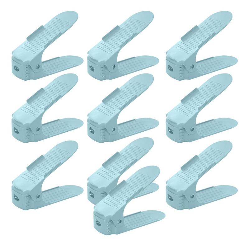 1/5/10 stuks duurzame verstelbare schoenenorganizer, schoenenrek, ruimtebesparende kast, dubbele schoenenrek voor in de woonkamer: 10 stuks blauw