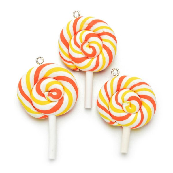 10pcs Bellezza Kawaii Spirale Arcobaleno Argilla Polimerica Cabochons Della Caramella Gommosa Caramella del Lollipop Flatback Per La Decorazione Del Telefono di DIY Bracciali: clay-010
