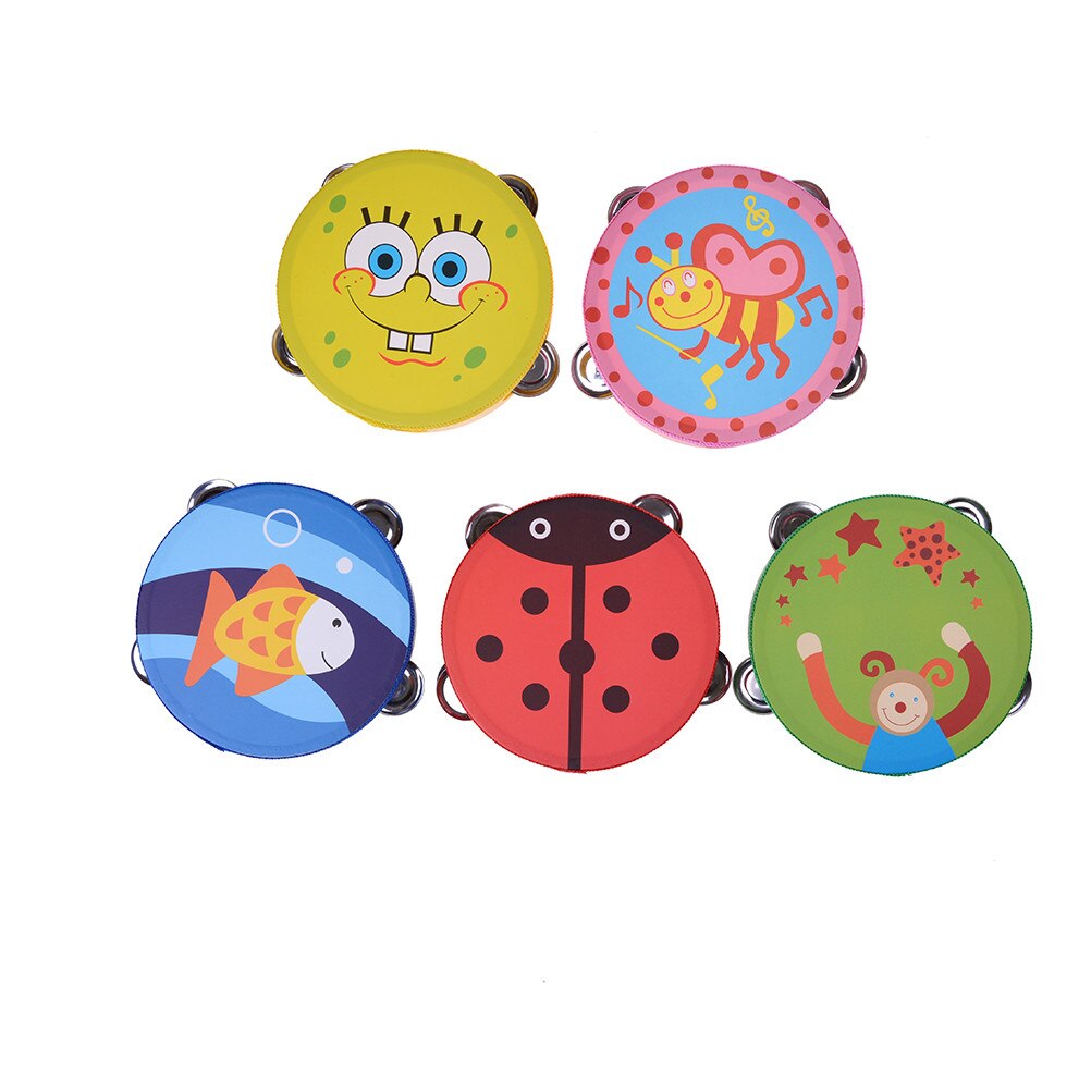 1 x Drum Rattles Wooden Musical Drum Rattles Educational Hand Held Drum Bell Random