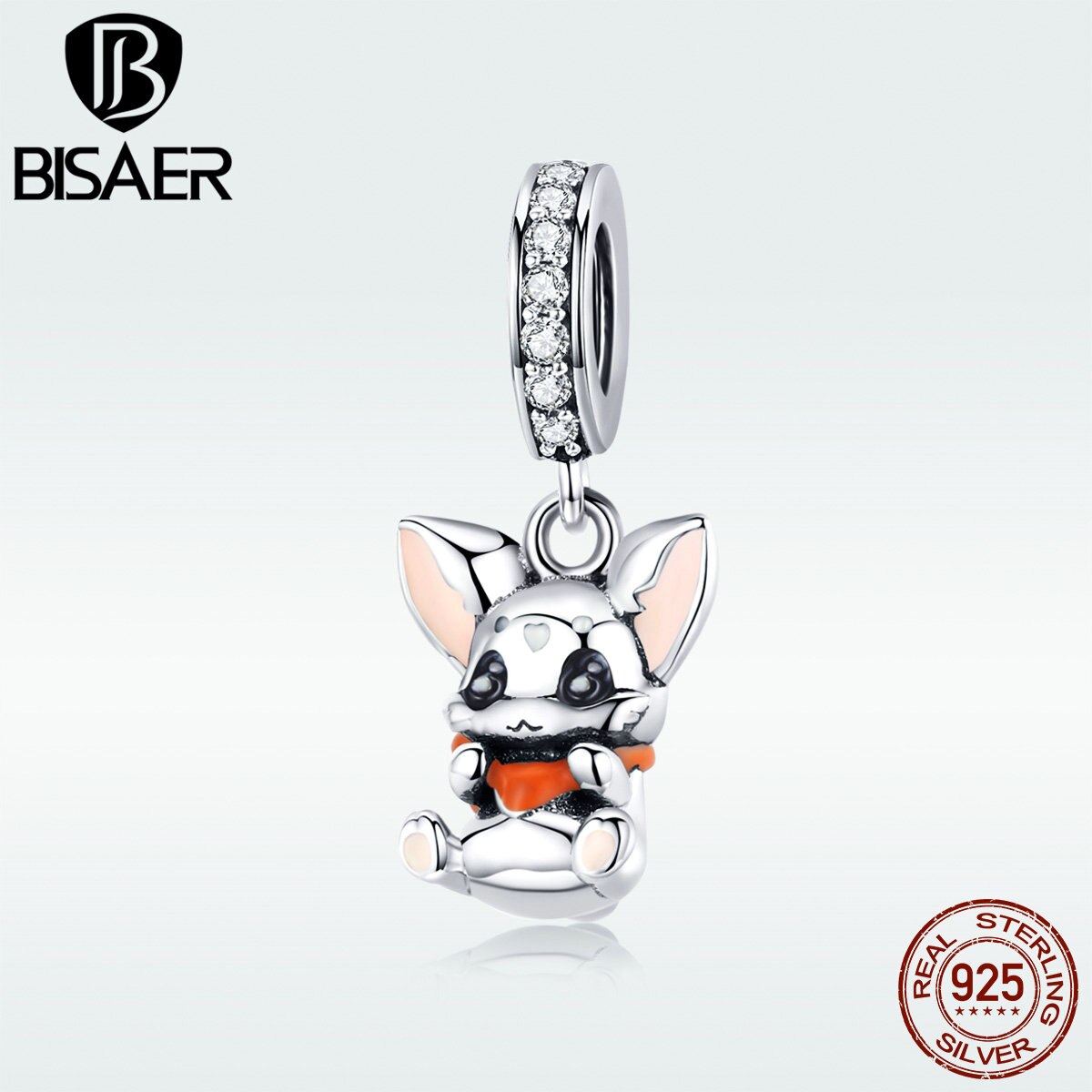 BISAER 100% 925 Sterling Silber Kleine Hase Anhänger Nette Kaninchen Perlen passen Charme Armbinde Für Frauen freundlicher Schmuck GAC072