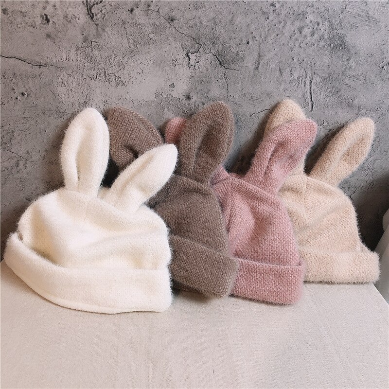 Women's Hats Autumn Winter Lamb Plush Soft Cute Ears Warm Panama Casual Hats Skull Beanie Soft Knitted Beanie Cotton
