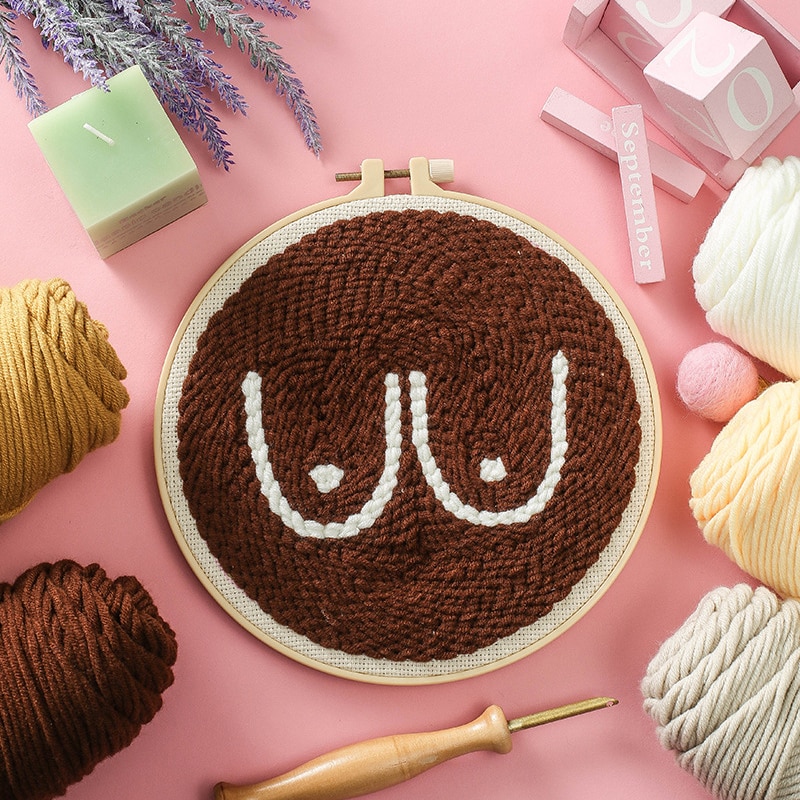 Easy DIY Punch Needle Flower Embroidery Kit with Hoop Cross Stitch Set for Beginner Handmade Craft Painting Home Decor