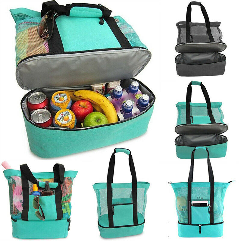Handheld Lunch Bag Cooler Picnic Net Mesh Beach Tote Bag Vacation Bag Shopper Food Drink Storage