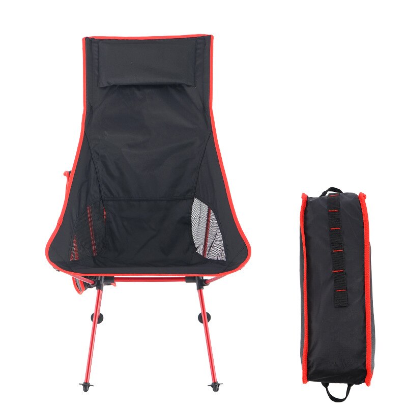 Outdoor 6063 Aluminum Moon Chair Plus Tall Fishing Chair Folding Chair Camping Backrest Aluminum Lounge Chair: RED