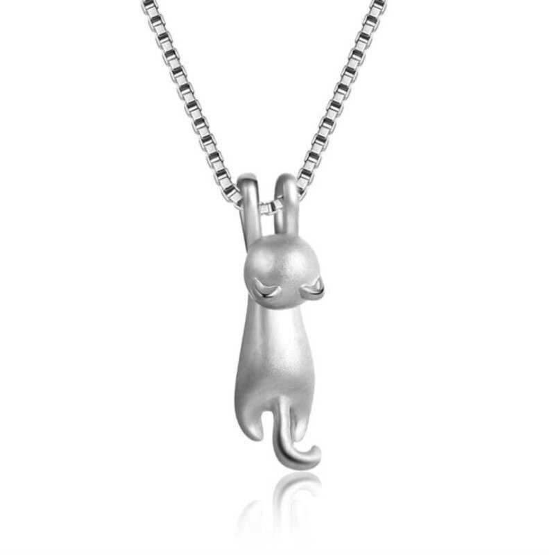 New Fashion Ladies Matte Silver Cat Pendant Solid Solid Cute Cat Cat Pendant Necklace catena clavicola: Frosted