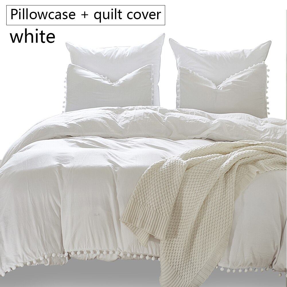 Pink Princess Bedding Sets With Plush Ball Decorative Duvet Cover Set 2/3pcs Twin Double Queen Quilt Cover (No Sheet No Filling): White / Queen