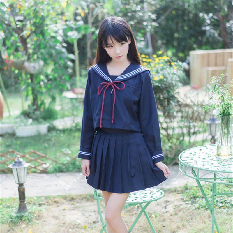 Girls Japanese School Uniform Japan Navy Sailor Uniform Graduation Clothing School Shirt Skirt Students Sets U009