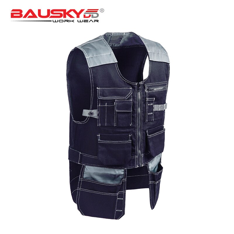 Bauskydd workwear 208 dark blue safety working clothes work vest multi tool pockets grey mens work clothes: dark blue / M 170-92A