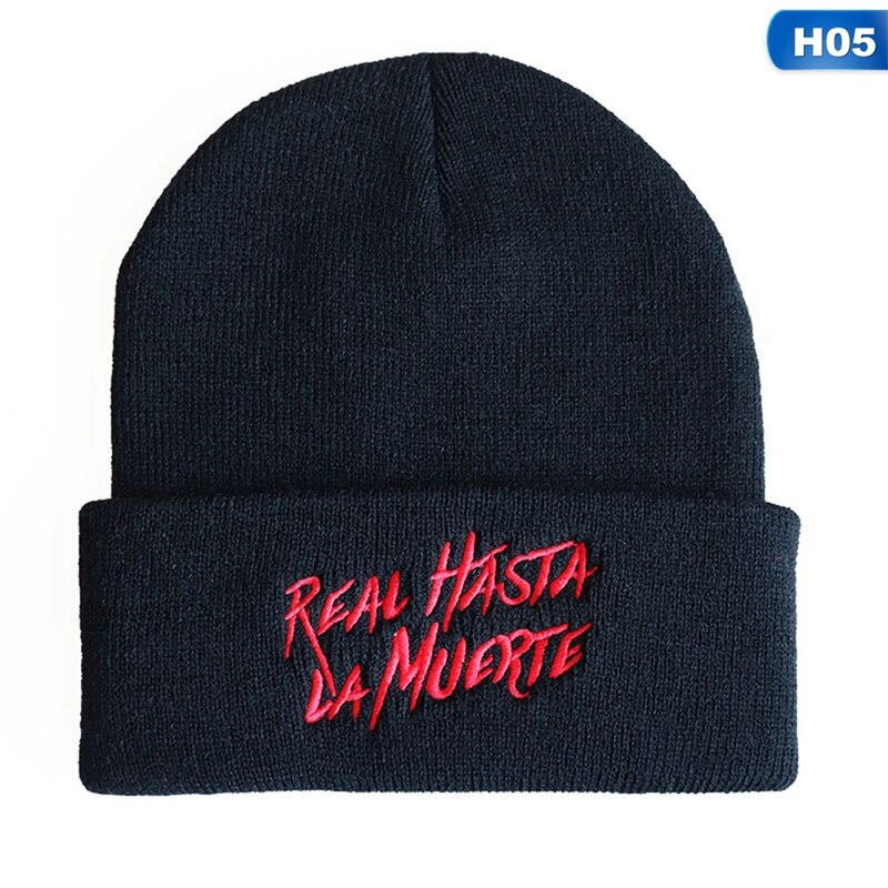 Real Hasta La Muerte sombrero hombre patrón de letra gorro de punto Simple Color sólido lana sombrero invierno cálido gorro Skullies sombrero al por mayor: 5
