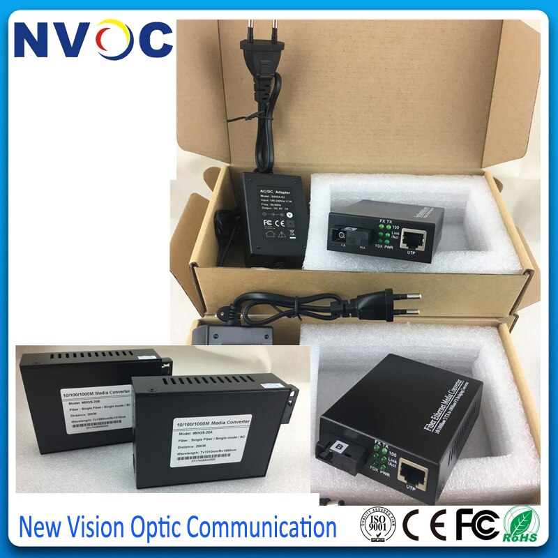 Gigabit Ethernet Media Converter,1.25Gb/s, Bi-Directional Single-Mode SC fiber,20KM,1000Base-LX to 10/100/1000Base-T