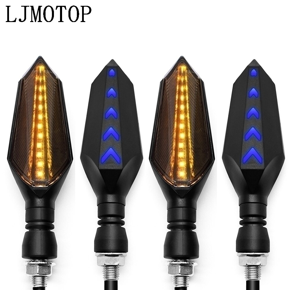 Universell motorsykkel ledet blinklys lampe sekvensiell flytende blits indikatorlys gult løpelys: 2 par gulblå