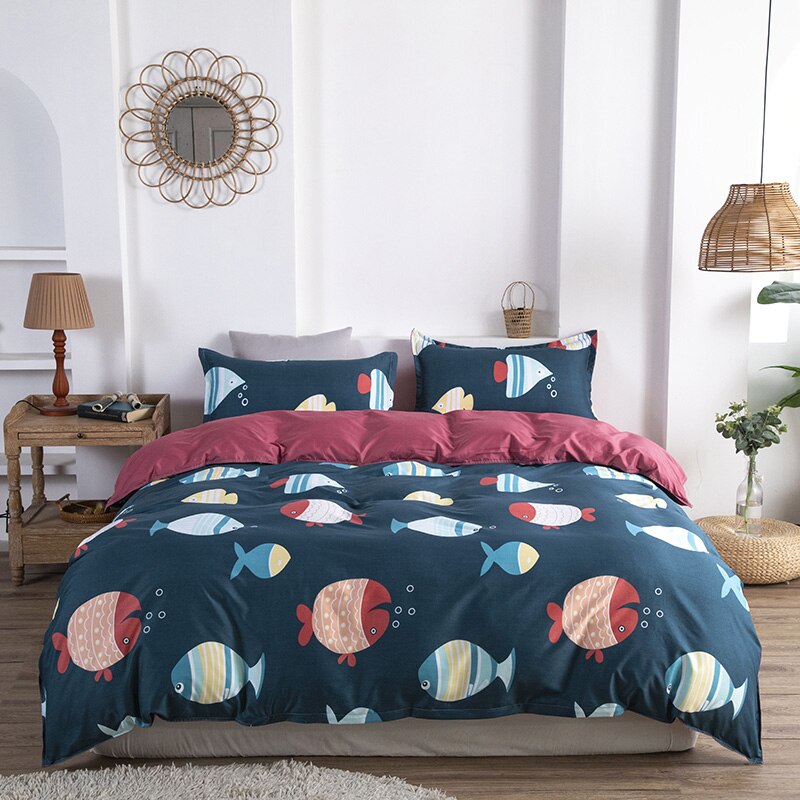 Dessin animé poisson motif housse de couette 220x240 taie d'oreiller 3 pièces housse de couette 175x220 parure de lit, couverture de lit couverture rouge drap de lit: Cover 240x210cm 3pcs