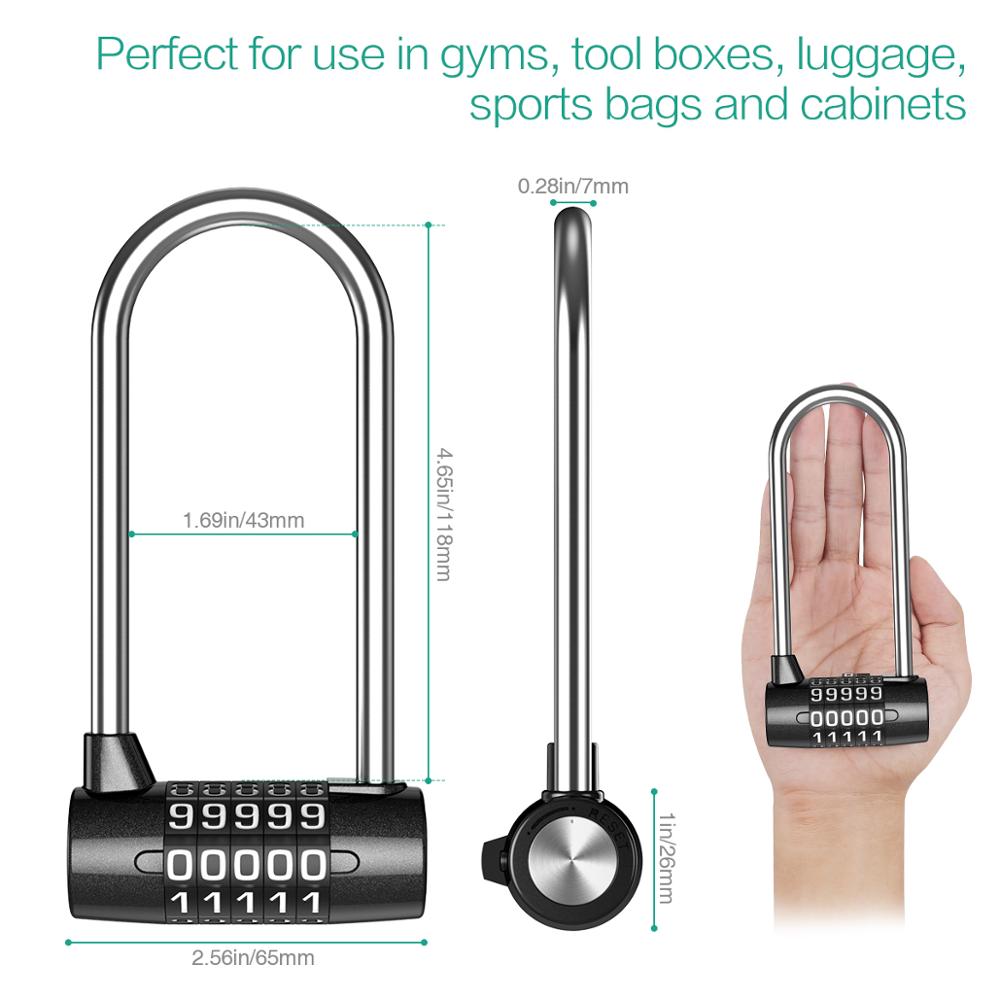 ORIA – serrure antivol en forme de U, serrure à combinaison de chiffres avec mot de passe, sécurité en plein air, serrure de porte pour gymnase, manille allongée