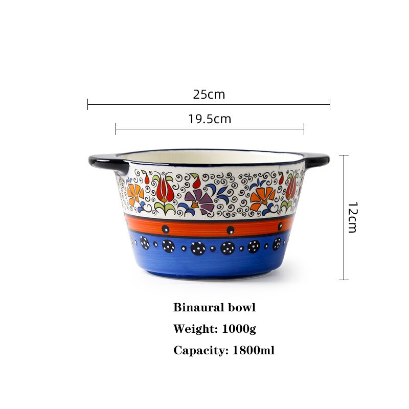 Vajilla serie de sombras de flores, Dishe cuenco de cerámica, plato de cena para el hogar, cuenco para sopa, contenedor de comida, plato de comida occidental, cuenco para ensalada de frutas: Binaural bowl