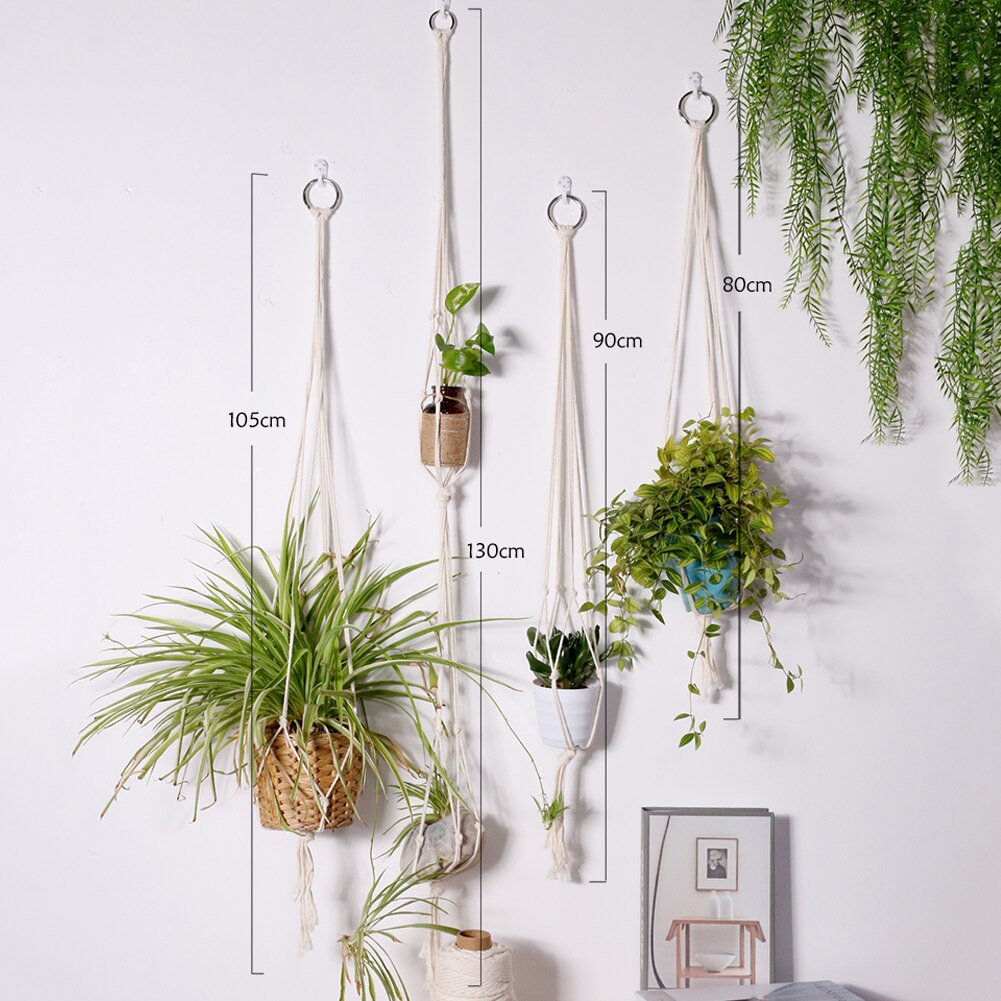 Colgador de macramé para plantas, Cestas colgantes para plantas, decoración Bohemia para el hogar, soporte para plantas de pared, cesta de cuerda, decoraciones para balcón
