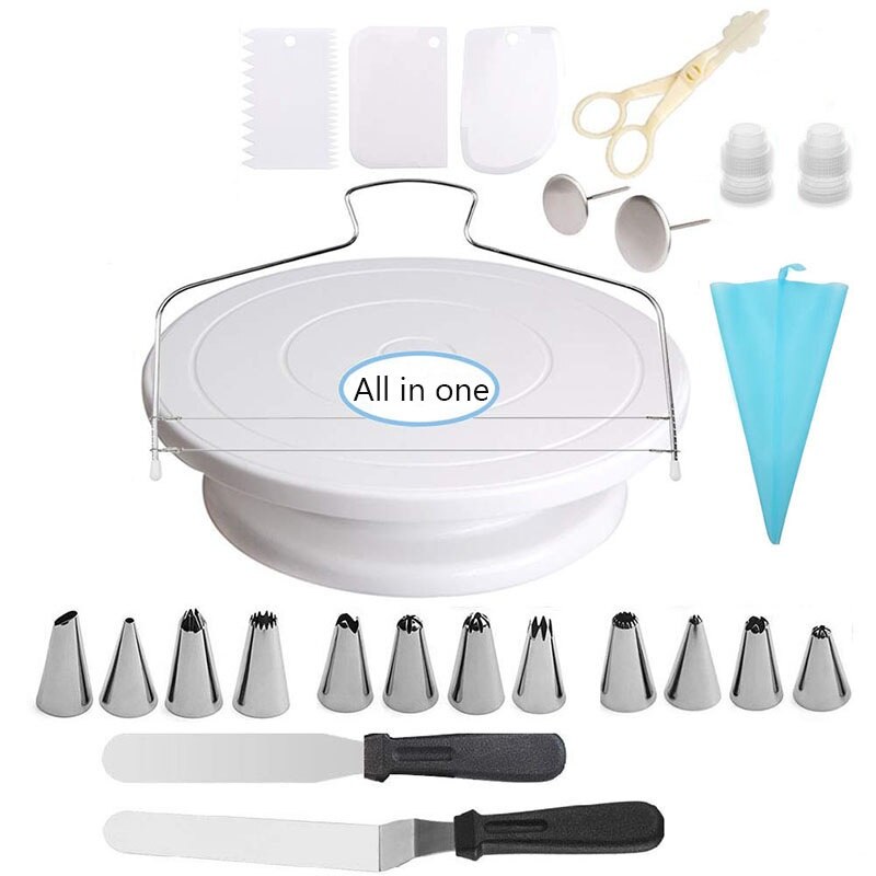 Cake Decorating Kit Set Bakken Accessoires Draaitafel Stands Cake Tips, Icing Soepeler Spatel, Piping Pastry Tassen Gereedschap: Default Title