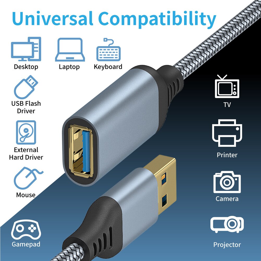 3/2/1/0.5M Nylon Braided USB 3.0 Extension Cable Male-To-Female Speedy Data Transfer Charging Cable Computer Camera Printer Cord