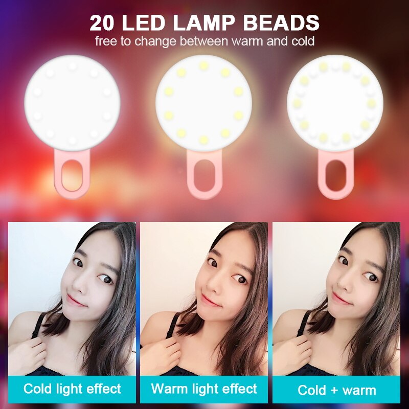 Portable Selfie Flash Led Camera Clip-on Mobile phone Selfie ring light video light Night Enhancing Fill Light Self-timer Lamp