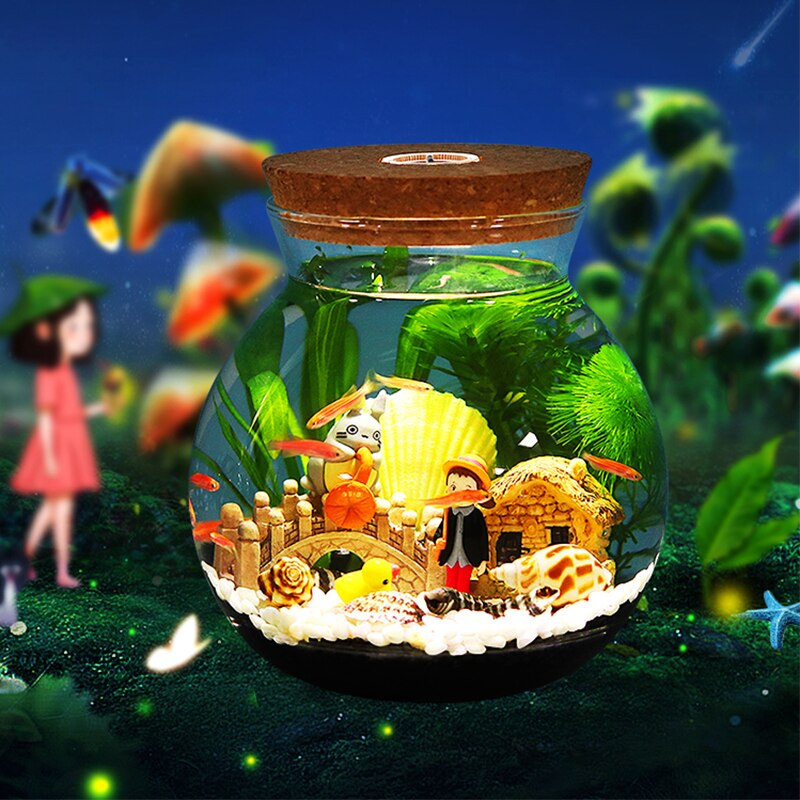 Aquarium Small Fish Tank Micro-view Viewing Aquarium Landscaping Fighting Fish Tank Glass Ecological Bottle Aquarium Accessories
