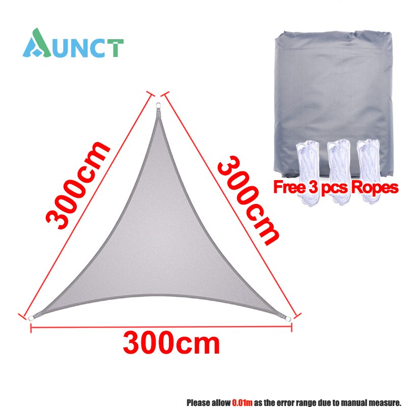 Aunct 3x3x3M Triangle Gray 300D Awnings Outdoor Waterproof Shade Sail Oxford Fabric Sun shade gazebo garden swimming Hiking YARD: 3x3x3m -3 ropes