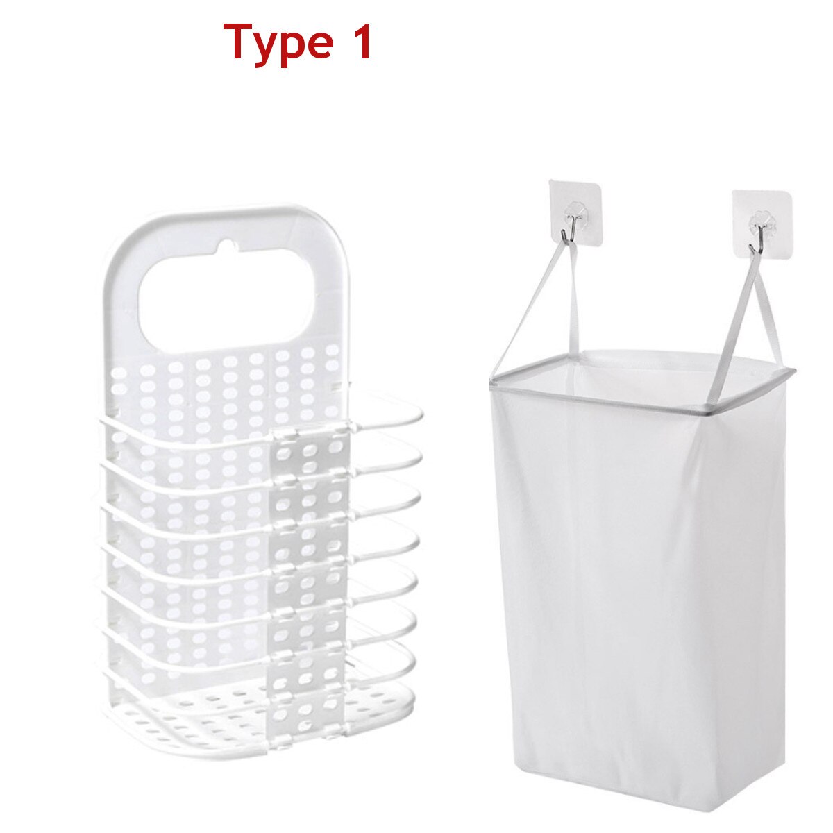 Buy 1 Get 1 Free Wall Hanging Laundry Organizer Basket Dirty Laundry Hamper Collapsible Home Laundry Basket Household Supplies: White