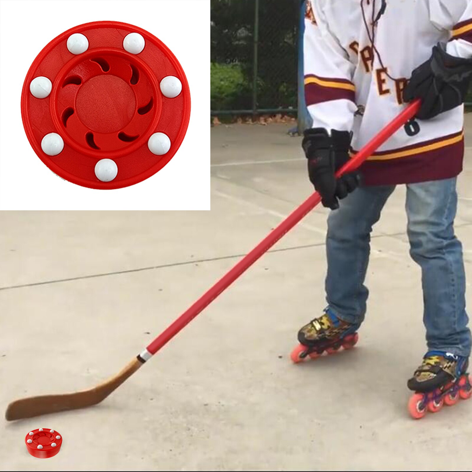 Disco de Hockey callejero de repuesto, disco de rodillo prémium para disparar mejor, pasar, palo de manejo, Bola de disco cuádruple de Hockey: Red