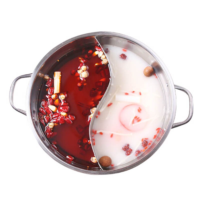 Kiinalainen kattila kannella paksuntaa ruostumatonta terästä 2 in 1 jaettu hotpot keittiön pannu kannella kaasuliesi induktioliesi: B ei kantta 32cm