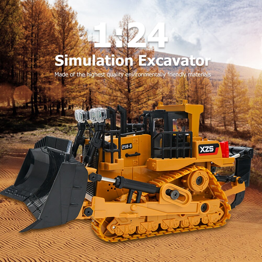1/24 9ch rc excavator bulldozer toy electric crawler car with light music remote control toy