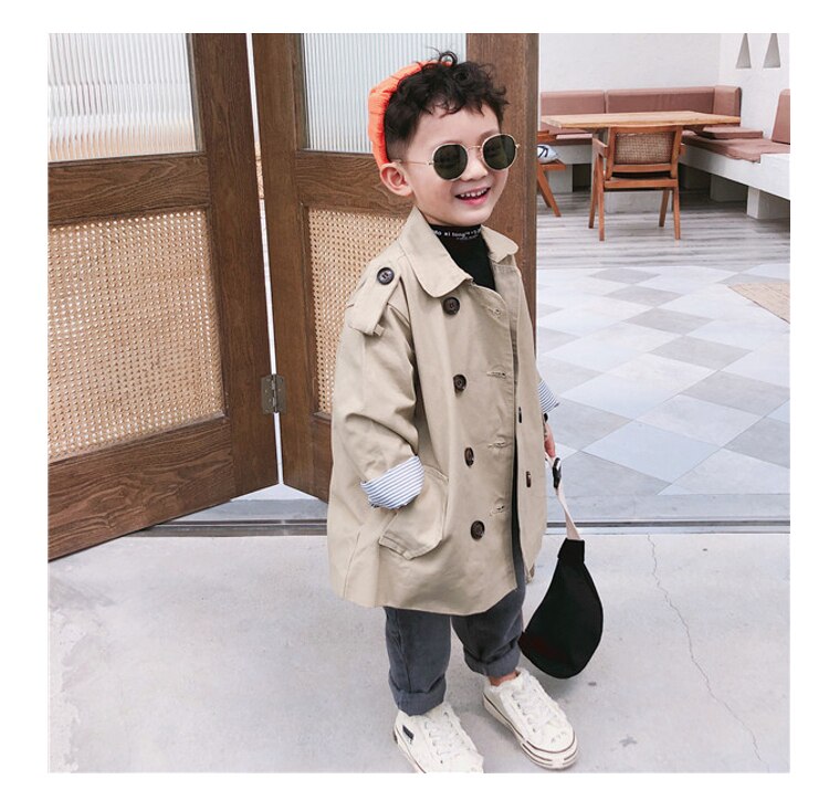 Boys &amp; Girls Fall Trench Coat Baby Kids Korean Mid-long Windbreaker Overcoat Spring Children's Turn-collar Outerwear B349