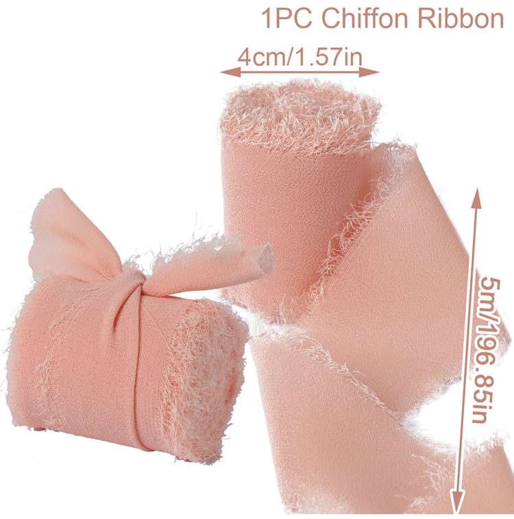 4CM * 5M Nastro di seta chiffon antirughe con bordi sfilacciati fatti a mano per invito a nozze Decorazione da avvolgimento Bouquet da sposa artigianale con frange trasparenti: Borgogna