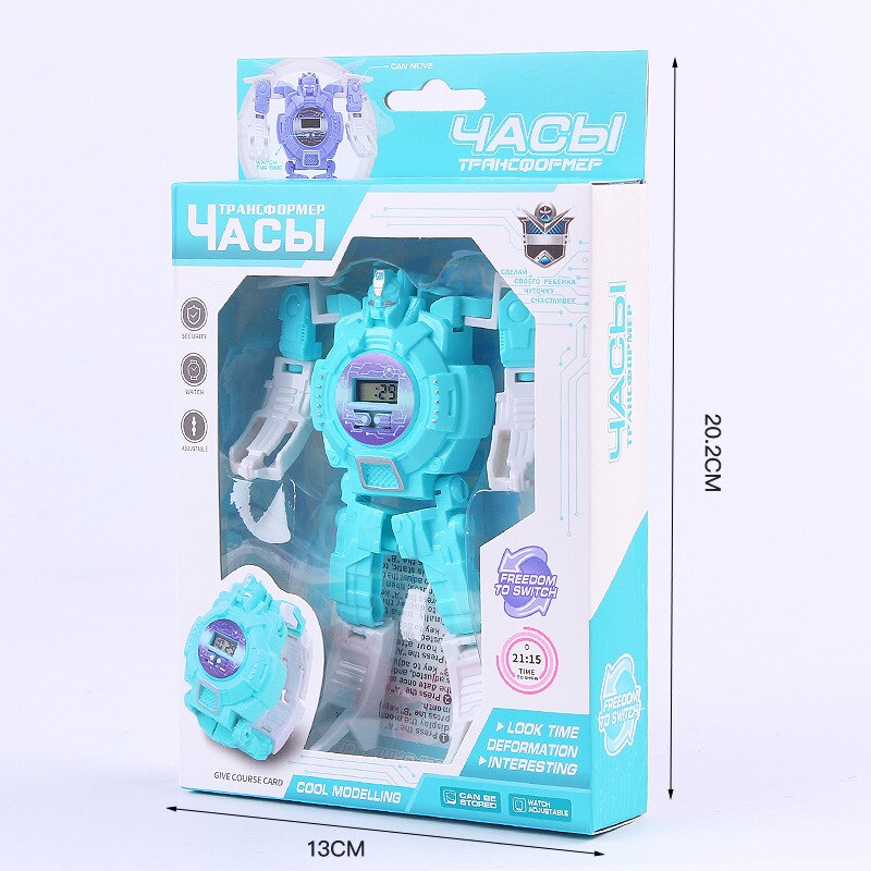 Children Transformation Electronic Watch Jingang Toy Dinosaur Turning Robot Iron and Steel Shining Transformation Watch: Robot Watch Box Green