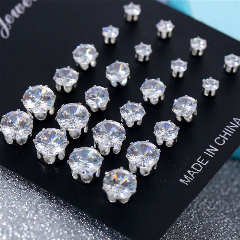 12 Paar/pak Wit Glanzend Bruiloft Stud Oorbellen Set Voor Vrouwen Mannen Crystal Sieraden Accessoires Oorbellen Sieraden Oorbellen