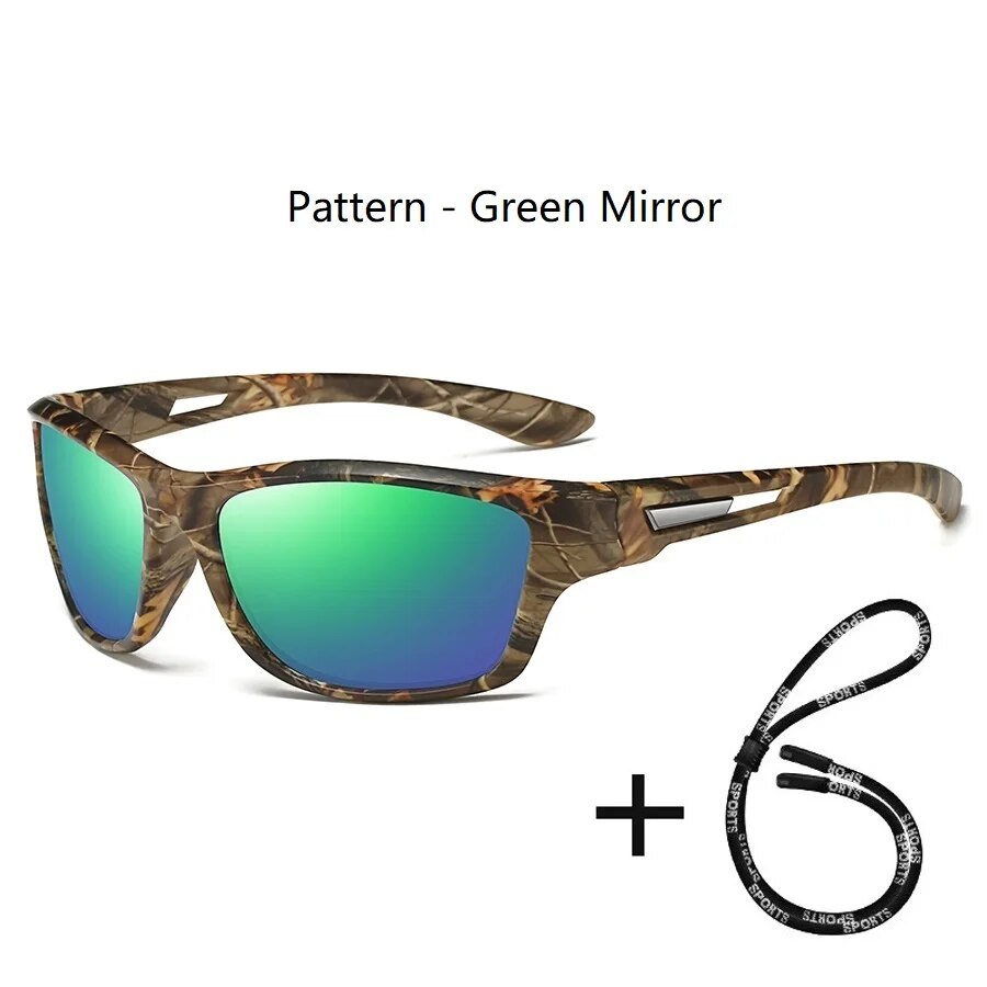 Gafas de sol polarizadas con patrón de camuflaje para hombre y mujer, lentes de sol deportivas con cadena, para ciclismo, escalada, esquí, UV400: Verde