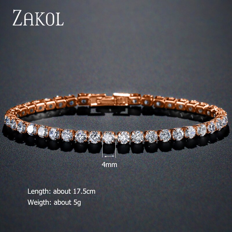 ZAKOL Hip Zirconia cúbica redonda cristal tenis pulsera y brazaletes para mujeres boda joyería Mujer FSBP171