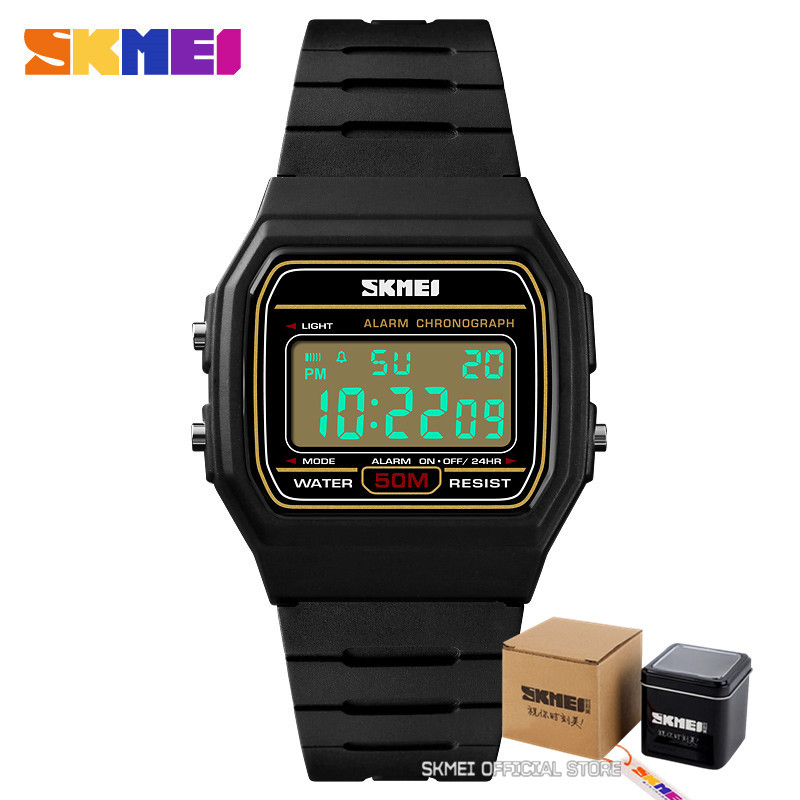 Skmei sporthorloges voor koppels, digitaal horloge, waterdicht, datum en week, dameshorloge, relogio feminino 1412: Zwarte gd met doos