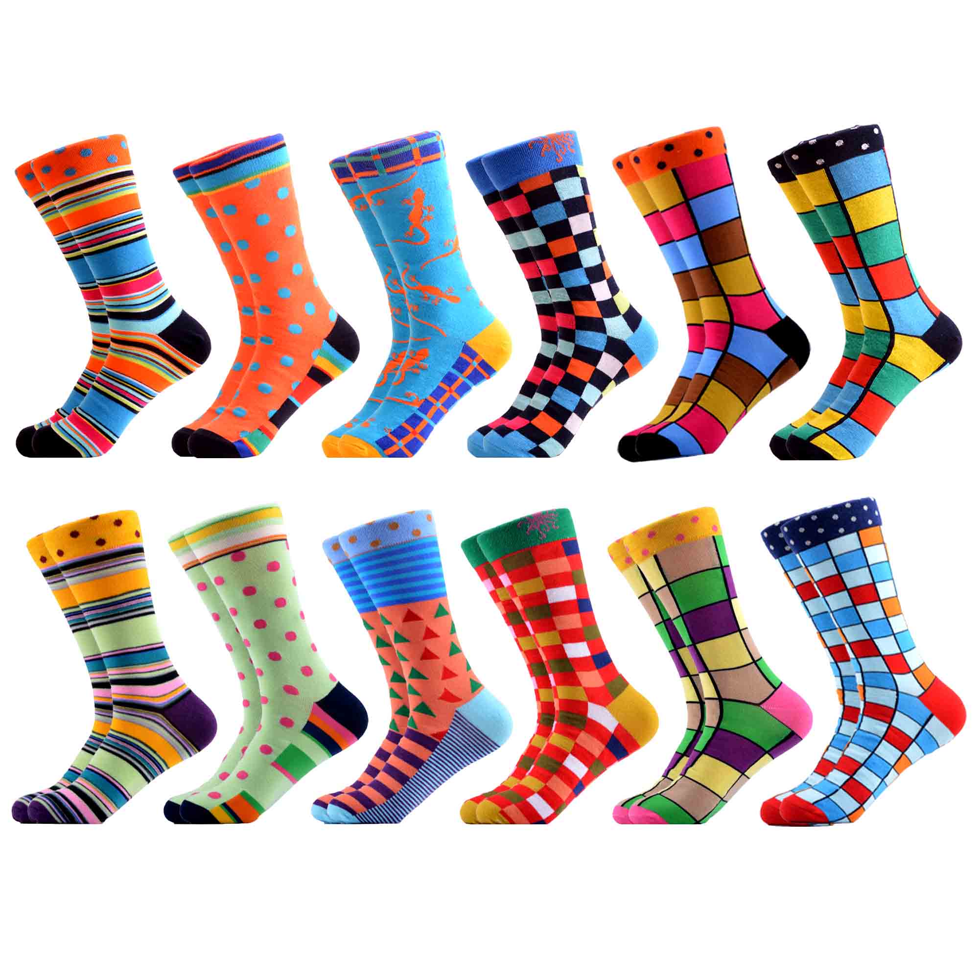 SANZETTI 12 Pairs/Lot Men Combed Cotton Casual Tube Socks Colorful Dress Striped Plaid Comfortable Party Classic Socks: 06392