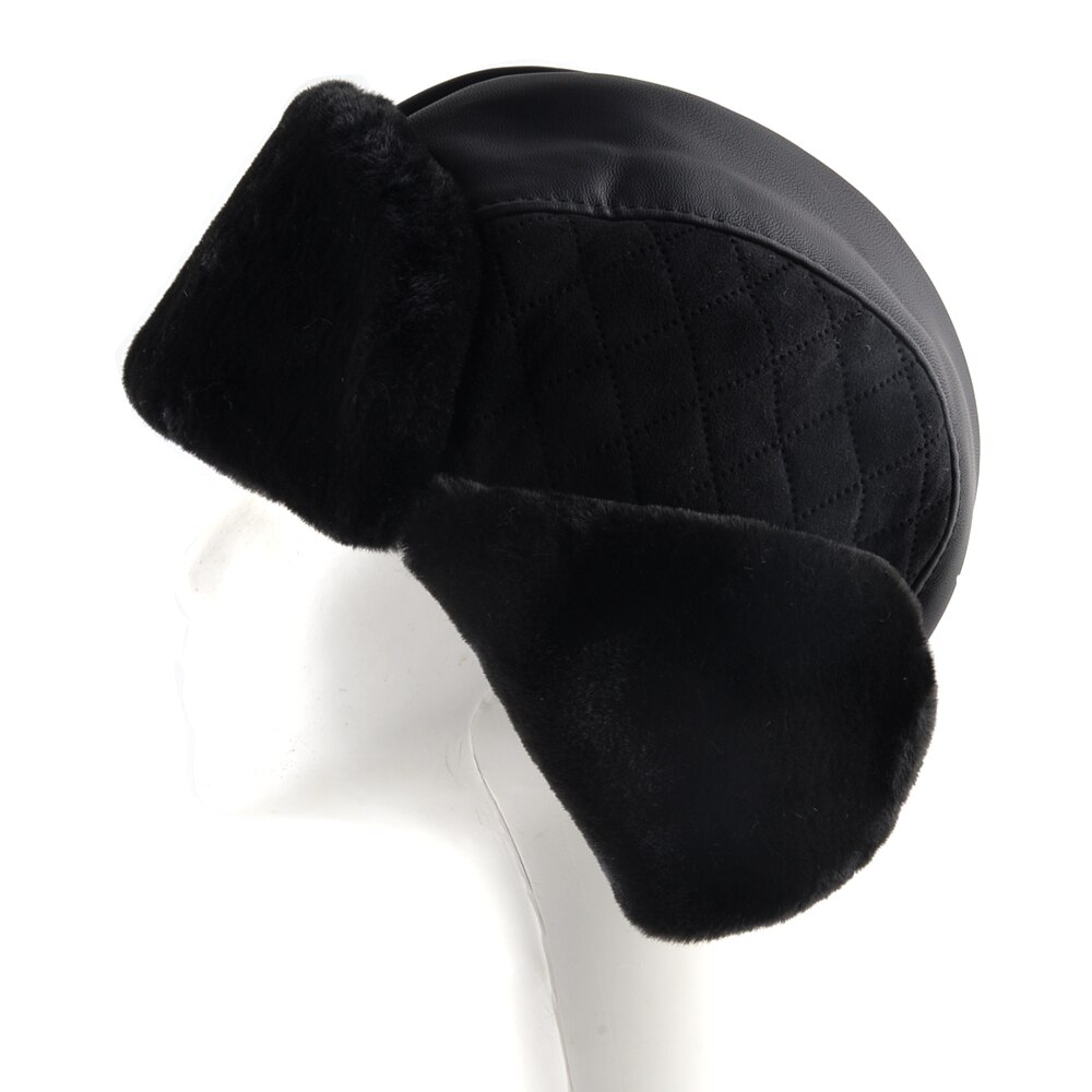 Imitation leather fabric ear flaps hat men ushanka snow keep warm caps unisex bomber hat women winter hats for men's cap bone