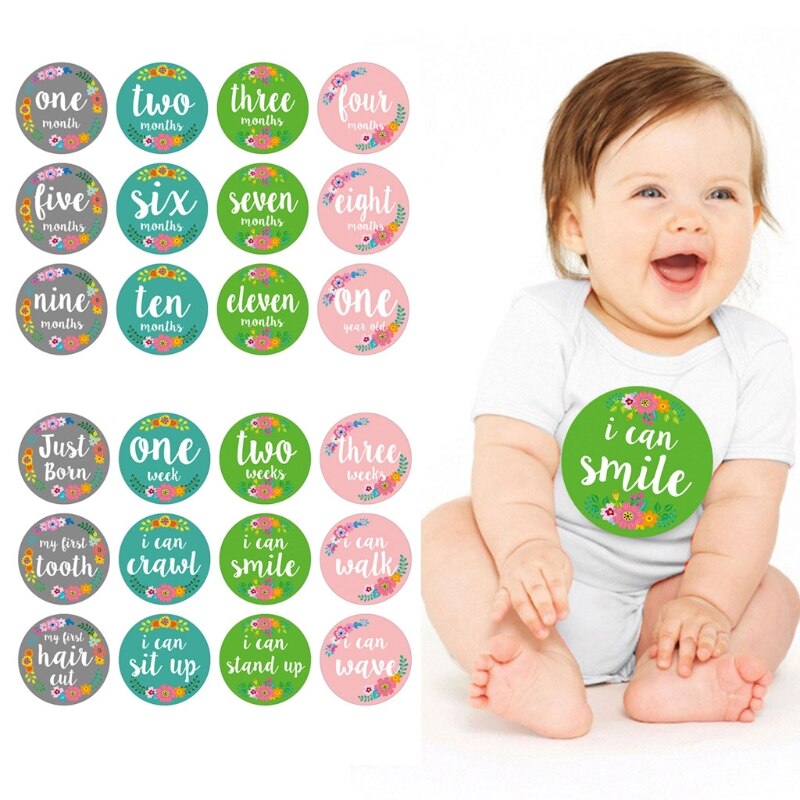 Baby Monthly Stickers Baby First Year Month Age Growth Milestones Floral Stickers Unisex,1 to 12 Month