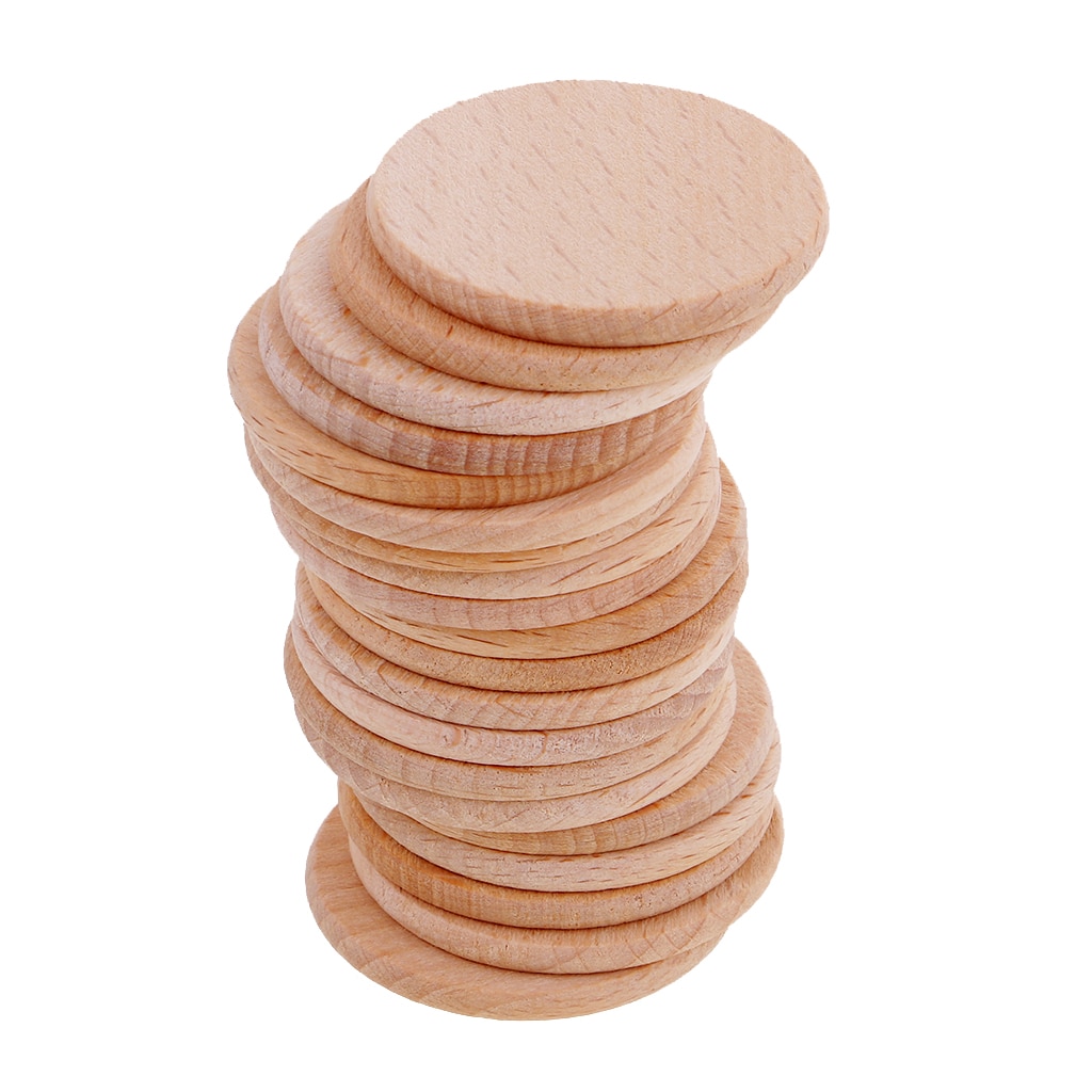 20Pcs Natural Blank Wood Pieces Round Slices Discs for Kids DIY Engraving Birthday Boards Game Pieces Homr Decor - 36mm