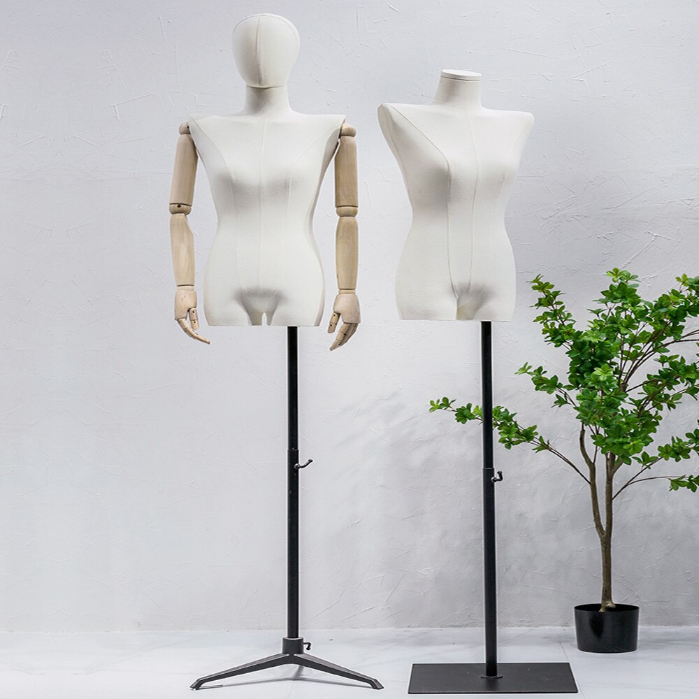 Mannequin à bras en bois de pour femmes, couleur pleine, corps en métal, épaule de poitrine plate pour mariage, support réglable D402