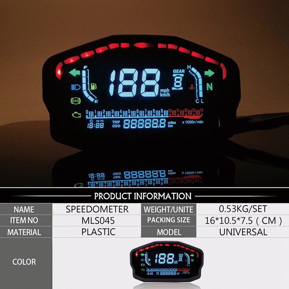 Motorrad Kilometerzähler Kraftstoff Messgerät 14000RPM Universal- für 1,2,4 Zylinder, LCD Motorrad Instrument Tacho 199 km/h