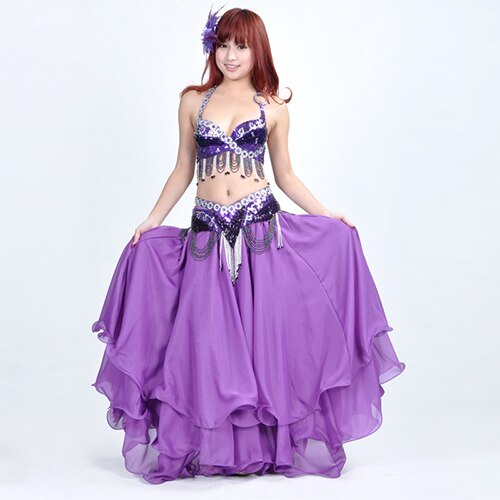 Ropa de baile de rendimiento, conjunto de danza del vientre, 2 uds., conjunto de traje de danza del vientre egipcio para mujer,: Purple